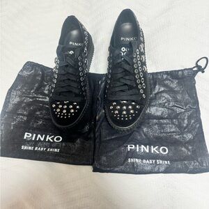 Pinko Suede Black Sneakers with Silver Accents